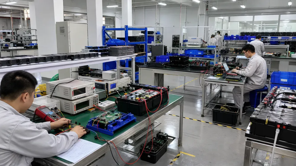 EVANBattery production quality control testing facility for 12V deep cycle solar batteries