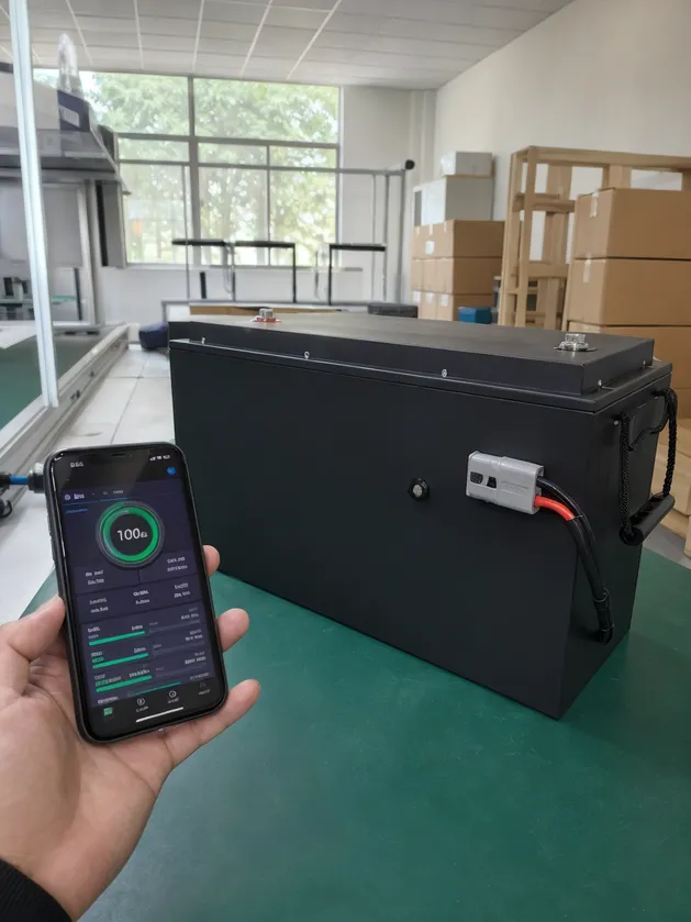 Compact 12V LiFePO4 battery pack with Bluetooth BMS for RV and marine solar applications