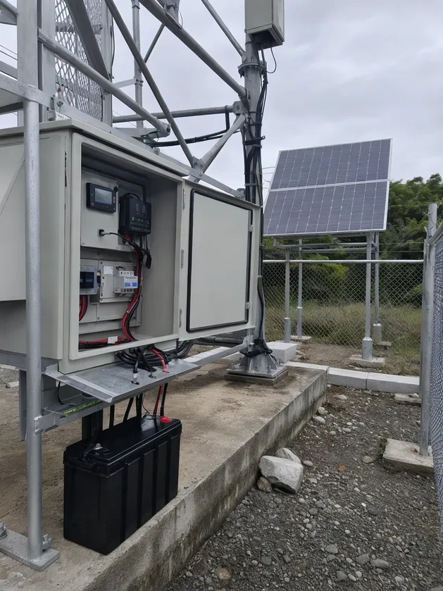 12V LiFePO4 battery with RS485 monitoring installed at telecom tower solar backup site
