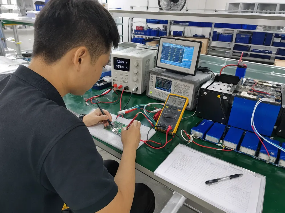 BMS board protection verification testing at EVANBattery facility