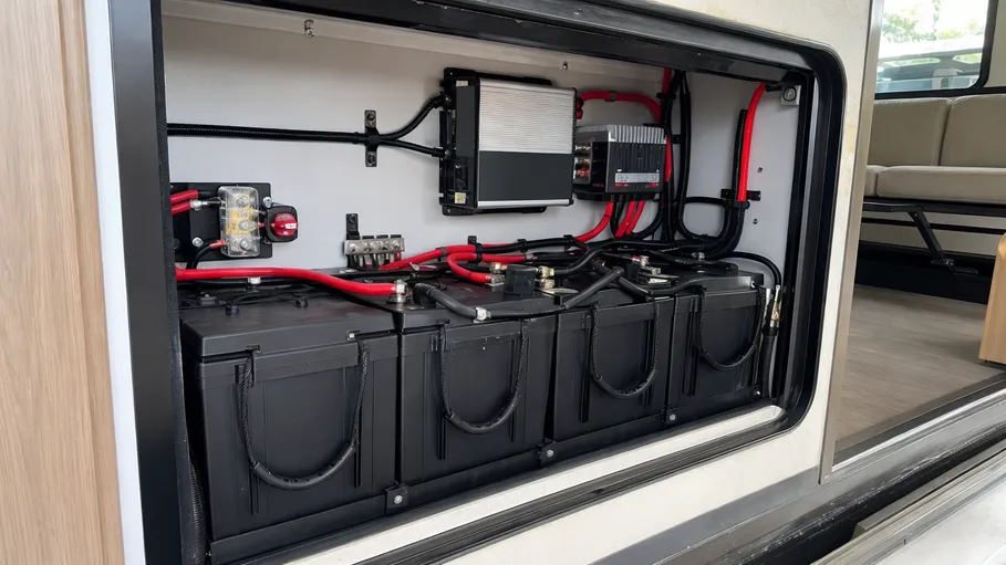 12V LiFePO4 house bank installed in recreational vehicle for marine and RV applications