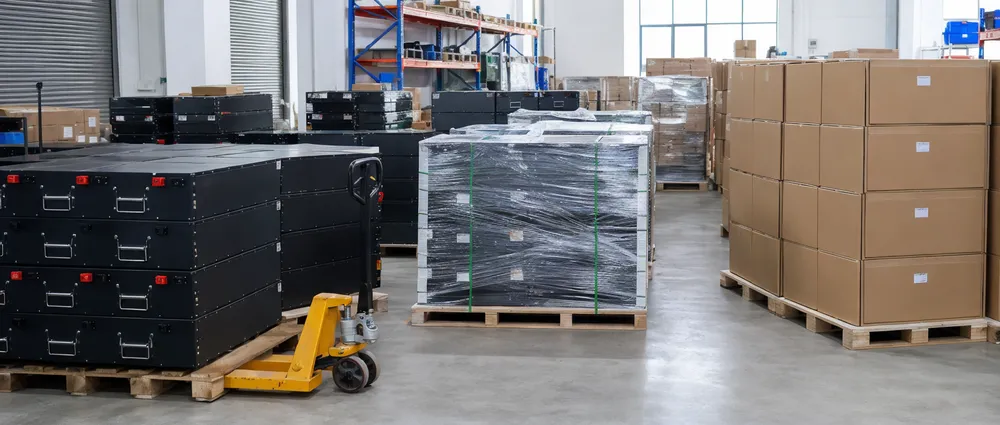 24V solar battery packs staged for bulk shipment to solar home system distributors and telecom backup integrators