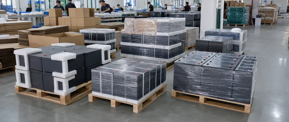 24V solar battery packs prepared for export across multiple market segments including solar home kits and telecom backup