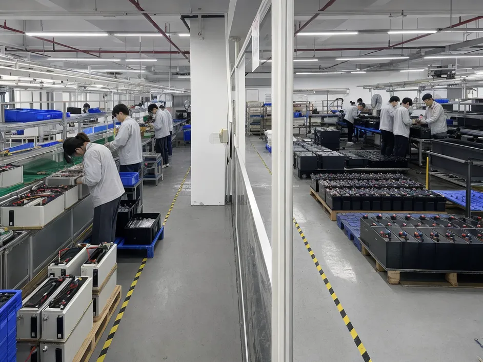 Separate lithium and lead-acid production zones for dual-chemistry 24V battery manufacturing