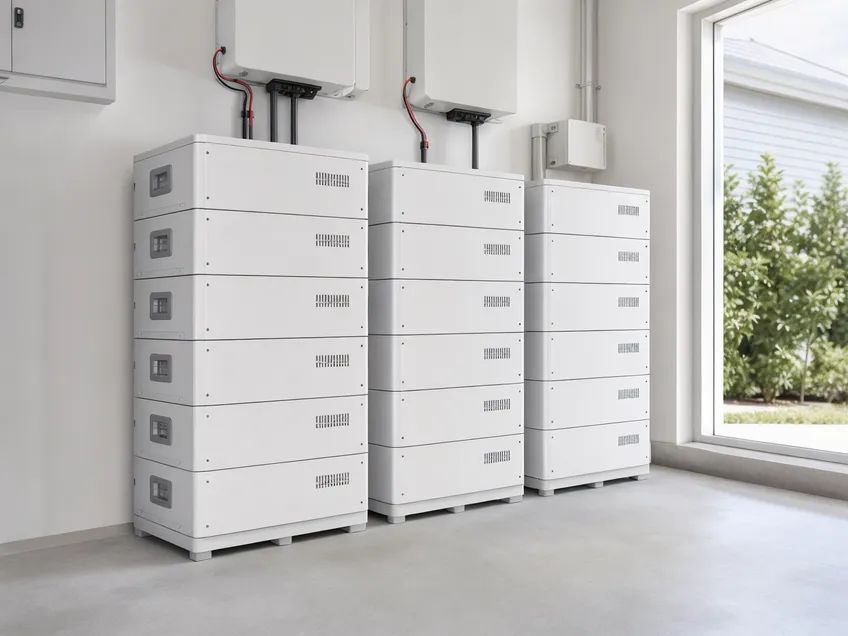 Stackable 48V LiFePO4 battery modules configured for residential storage