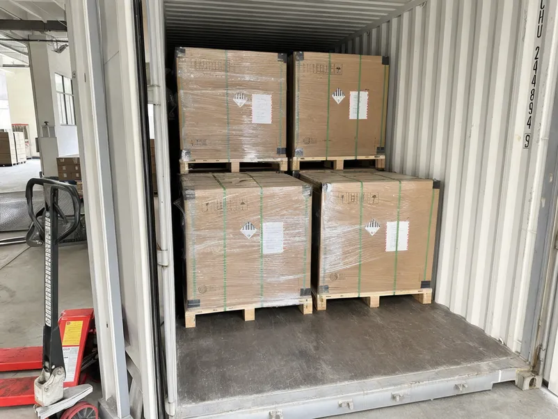 48V LiFePO4 battery pallets loaded in shipping container with DG labeling and UN-certified packaging