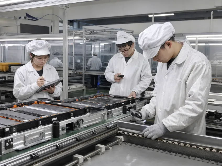 EVANBattery QC engineers performing independent battery inspection on production line