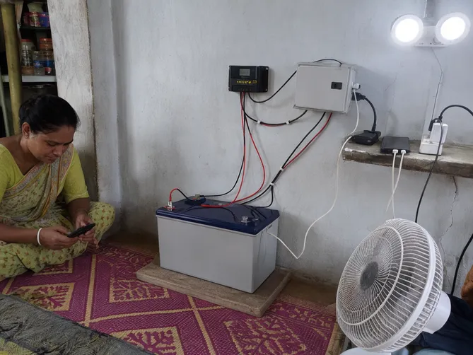 12V gel solar battery installed in off-grid solar home kit system