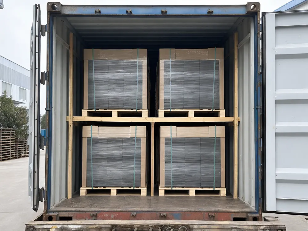Container loading plan for palletized 12V gel solar batteries showing weight distribution and packing arrangement