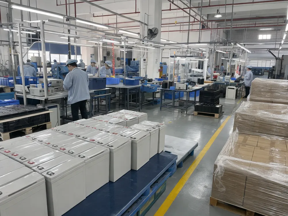 EVANBattery factory floor with gel solar battery production lines in Zhongshan, Guangdong
