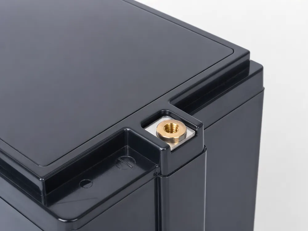 12V gel solar battery terminal interface detail showing F12 M8 copper insert connections