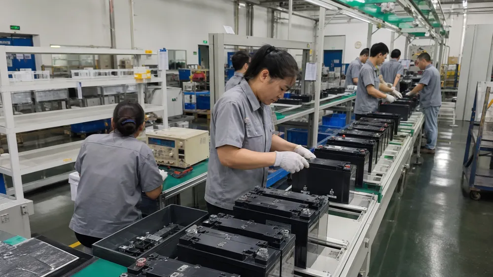 AGM battery production line with quality control stations at EVANBattery factory