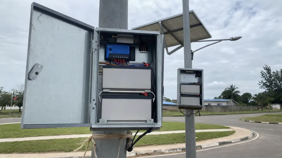 AGM batteries installed in solar street lighting pole-mounted enclosures