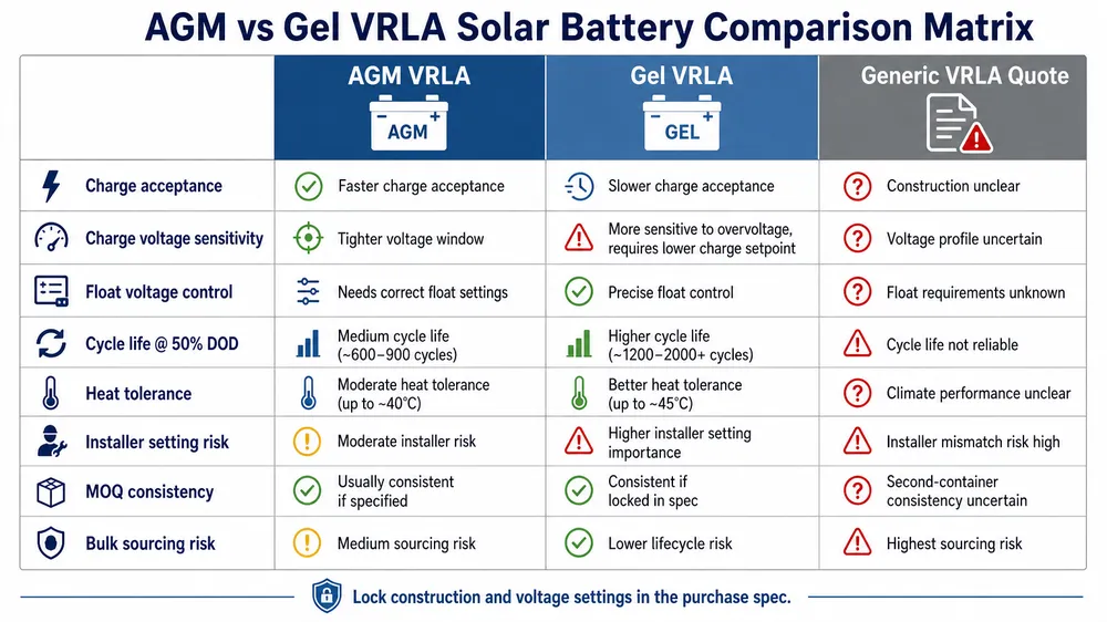 AGM vs VRLA Solar Battery Differences That Affect Bulk Sourcing and Field Performance