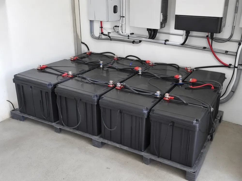 Deep cycle gel solar battery array configured for off-grid solar storage