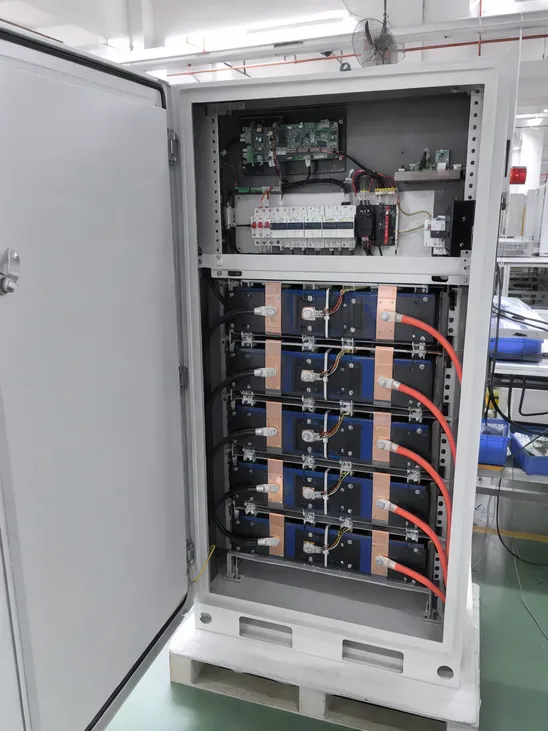 48V LiFePO4 home solar battery backup cabinet showing internal cell arrangement and BMS