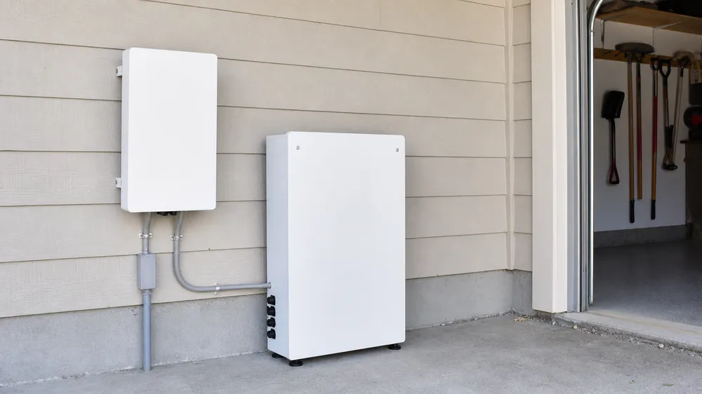 Wall-mounted and floor-standing solar battery enclosure options for residential installation