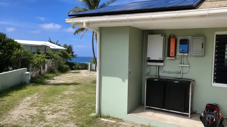 Off-grid solar battery installation in an island residential setting