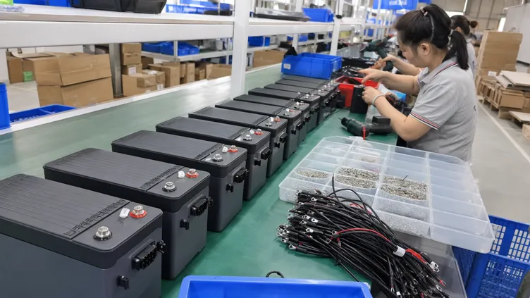 Solar home kit assembly line with consistent battery dimensions and terminal positions