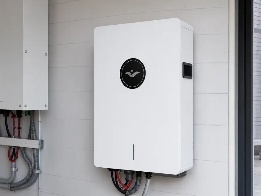 Private-label wall mount solar battery with custom branded front panel and consistent enclosure finish
