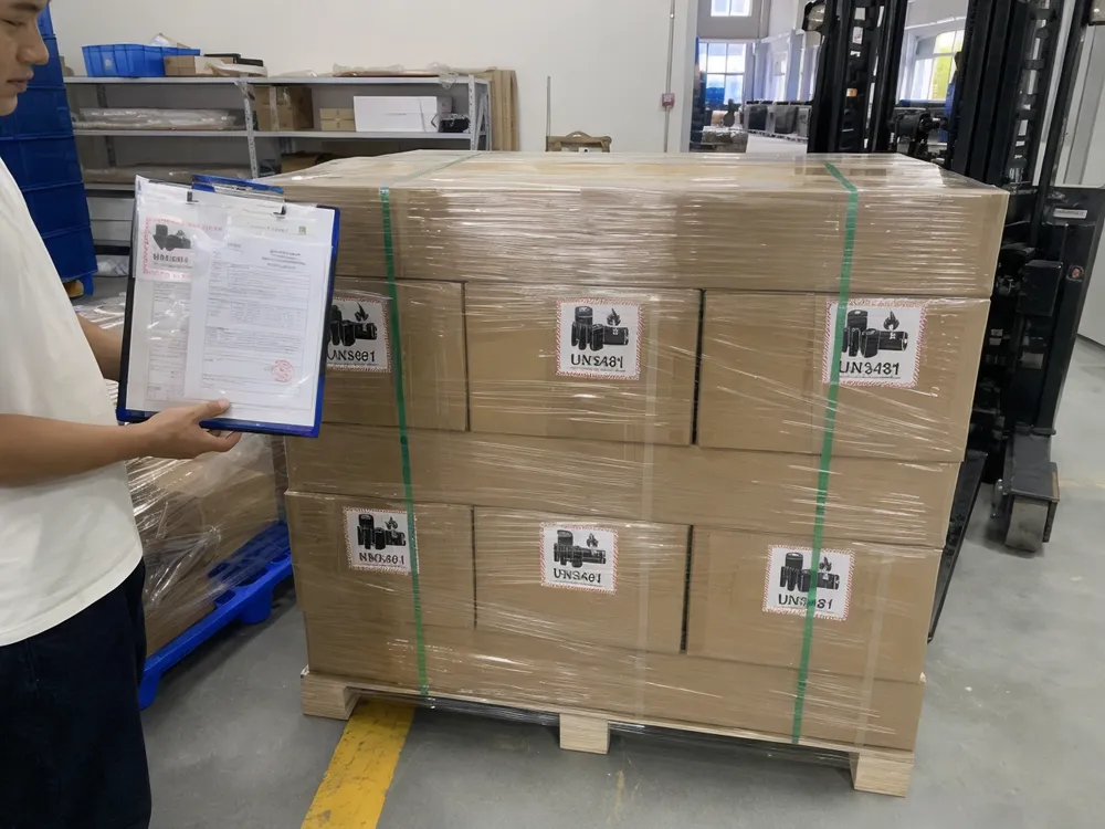 LiFePO4 battery palletized shipment with UN3481 labels and export documentation