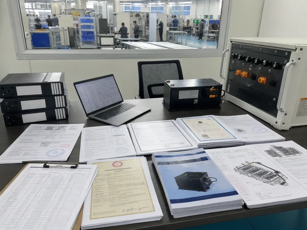 Compliance documentation package for lithium battery export — UN38.3, MSDS, CE certificates