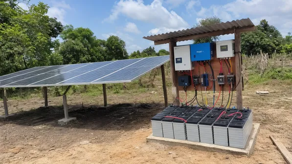Off-grid solar battery installation in rural region with 12V and 24V platforms