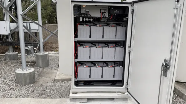 48V battery bank installed in outdoor telecom tower cabinet