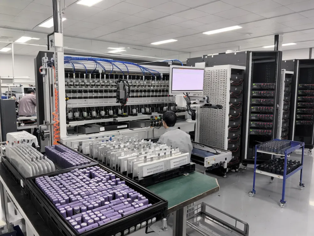 EVANBattery engineering validation laboratory with automated cell sorting and lifecycle testing equipment