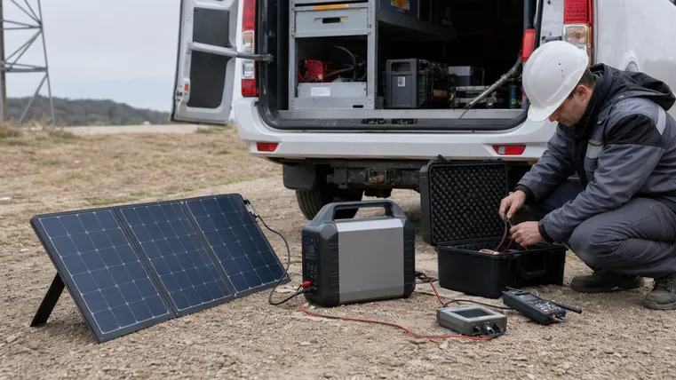 Portable solar battery for field service — stable DC output for tools and instruments in mobile work environments