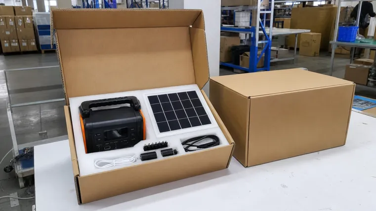 Portable solar battery kit — bundled battery, panel, and cables in one carton for retail or project distribution