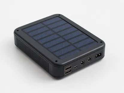 Compact portable solar battery charger with USB-A, USB-C, and DC output ports
