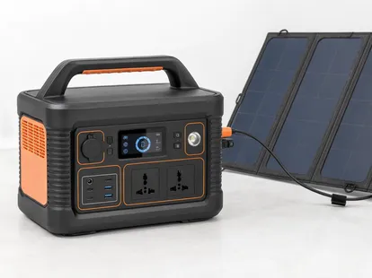 Portable solar battery power station with AC inverter output and MPPT solar input