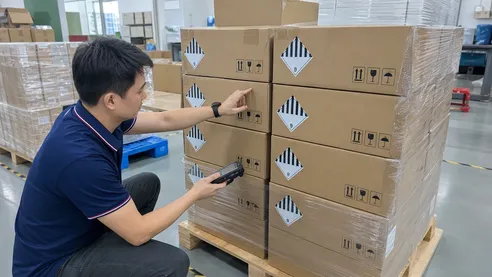 Battery-specific shipping requirements with Class 9 labeling and IATA packing instructions for lithium cells