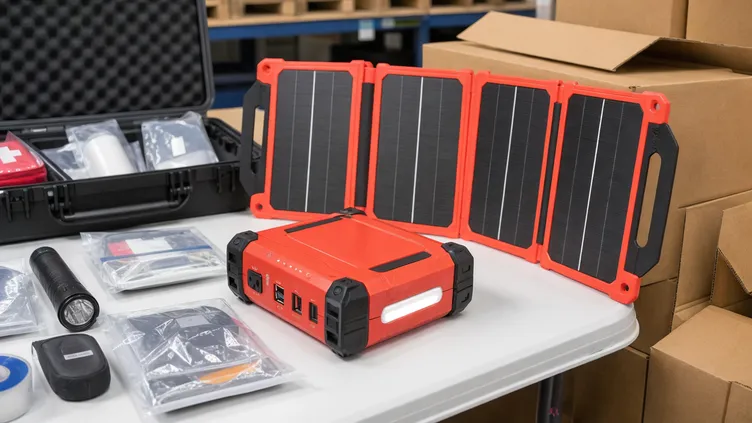High-visibility solar battery charger configured for emergency disaster kit supply