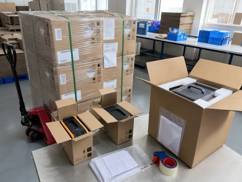 Channel-specific packaging configurations for portable solar batteries including wholesale pallets, retail boxes, and e-commerce overbox