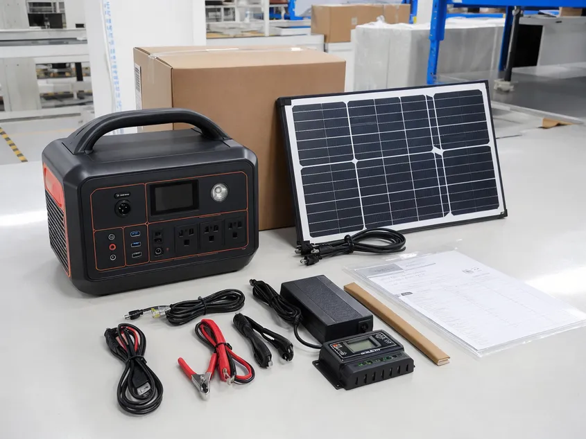 Portable solar battery kit with LiFePO4 battery pack, BMS, solar charging interface, and bundled accessories