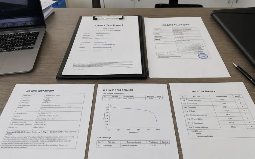 EVANBattery compliance certification documents including UN38.3, CE, and IEC 62133 reports
