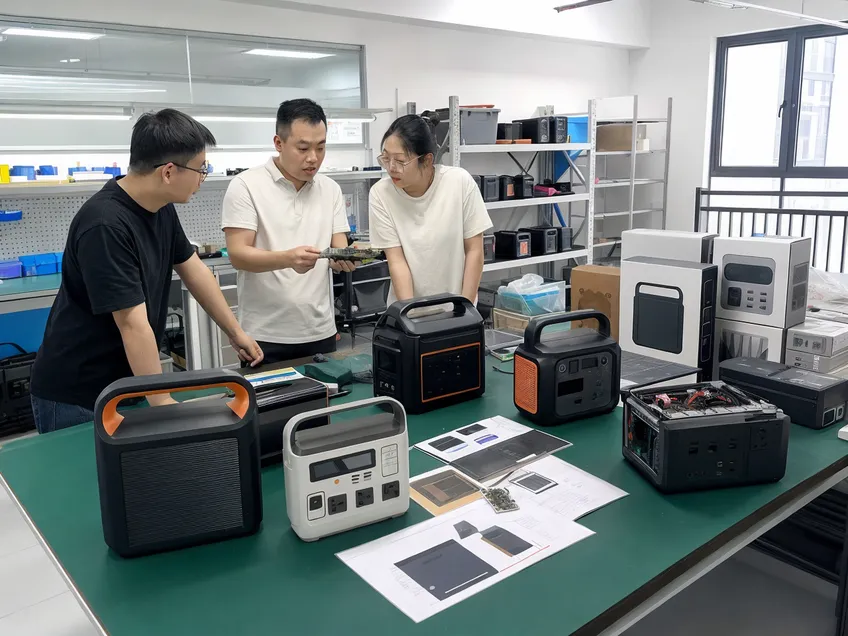 OEM and ODM customization process for portable solar battery power stations showing branding and technical modifications