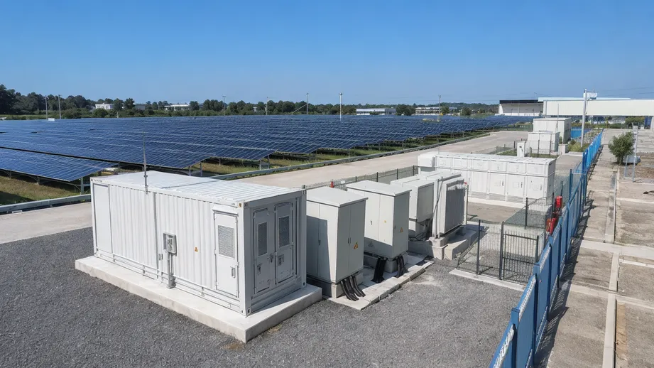 Large-scale solar-plus-storage installation with container battery for output smoothing
