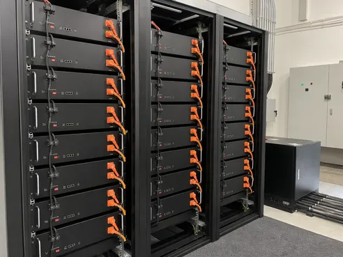 48V rack-mounted LiFePO4 solar battery modules in standard 19-inch server rack enclosures