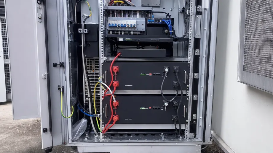 48V rack mount solar battery installed in telecom tower cabinet replacing lead-acid