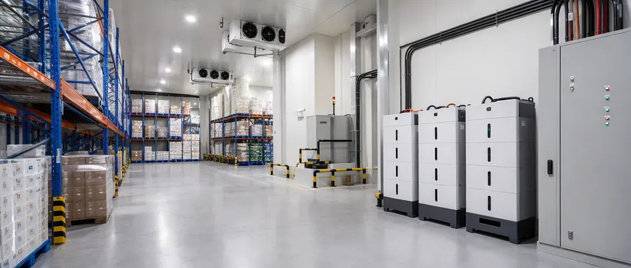 Cold storage facility with battery backup for refrigeration continuity