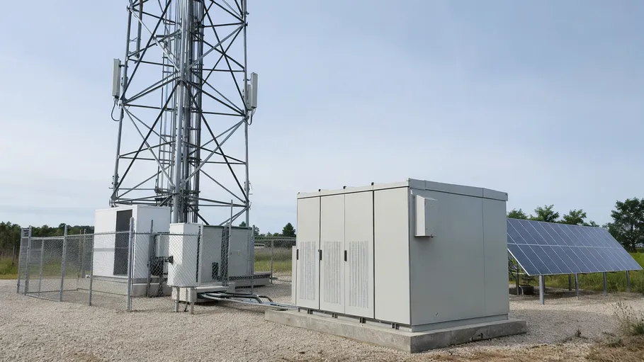 Telecom tower with DC-coupled solar battery storage system