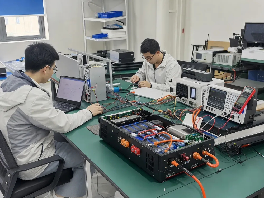 In-house BMS bench testing for inverter protocol matching and compatibility validation