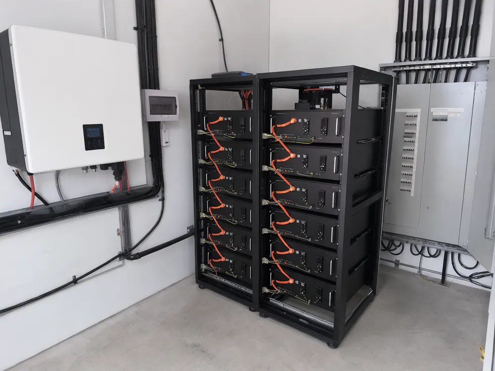Rack-mounted hybrid solar battery system for small commercial telecom and clinic applications