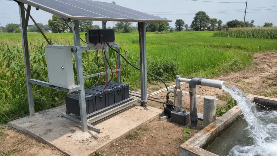 Solar battery system powering agricultural water pump
