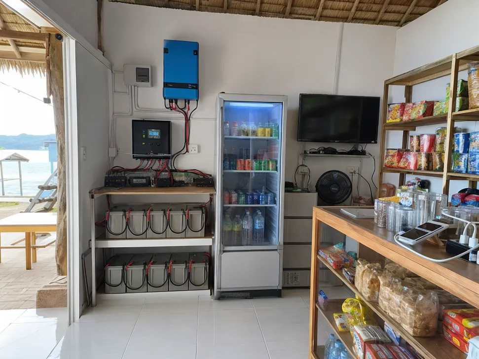 Off-grid battery system powering remote island retail shop
