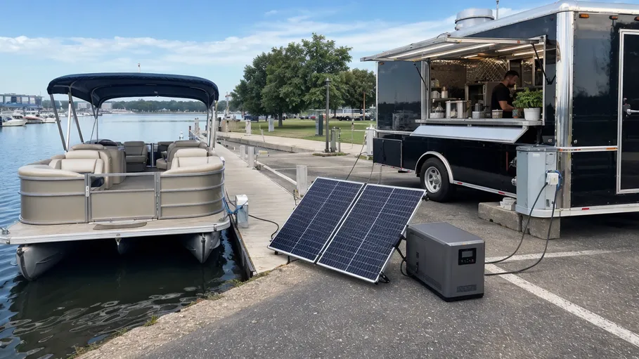 Pontoon boat and food truck mobile power applications with solar battery
