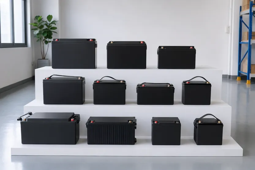 12V and 24V LiFePO4 RV battery lineup showing multiple capacity options